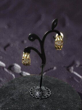 vintage 1970s gold tone clear rhinestones push back chunky hoop earrings